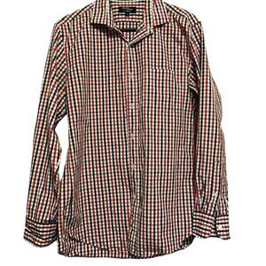 J Crew Men Shirt  Mens Button Front Shirt Red Check Cotton 15-15 1/2